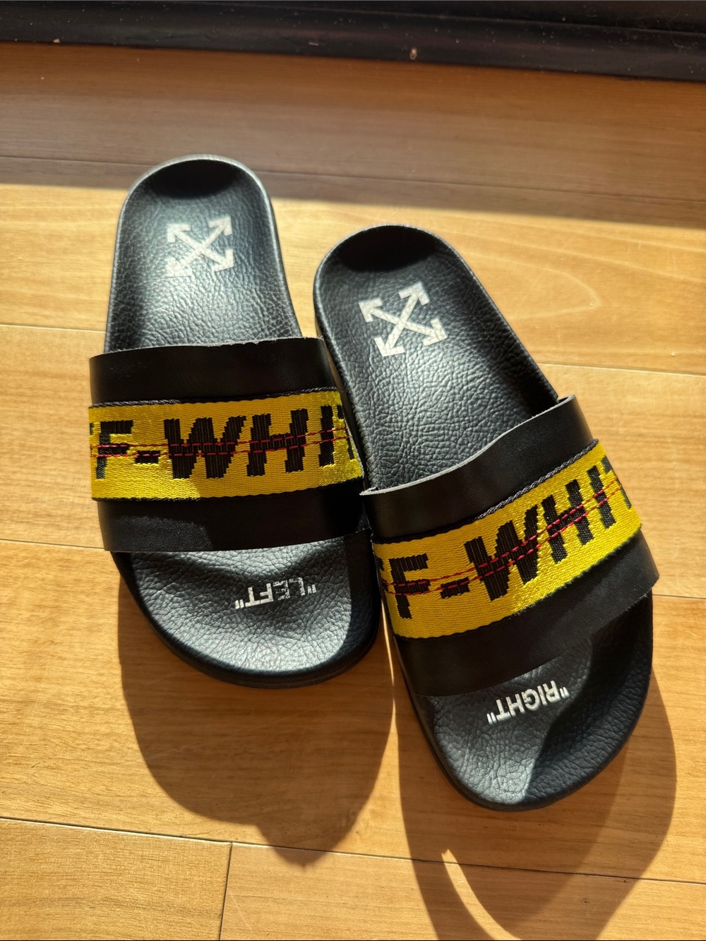 Off-White Black and Yellow Logo Slide Sandals